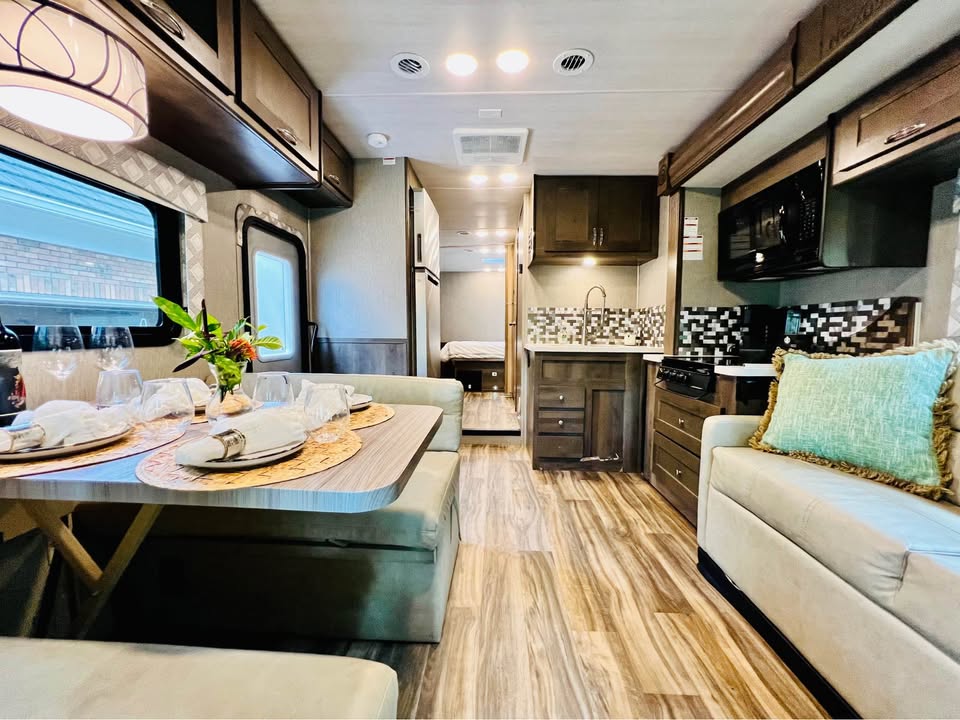 Interior dinette, kitchen, and living area